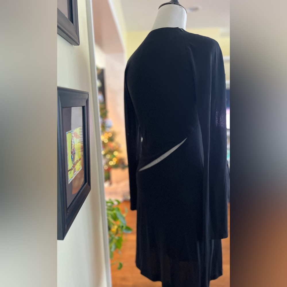 Lida Baday Dress 90s/Y2K Minimalist Elegant Black Long Sleeve Sheer Slit Back SP